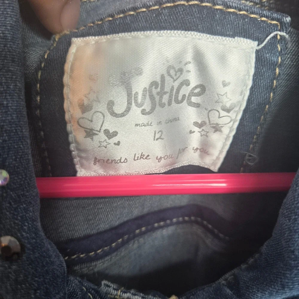 Justice Girls Blue Denim Cropped Jacket Rhinestone Embellished Size 12